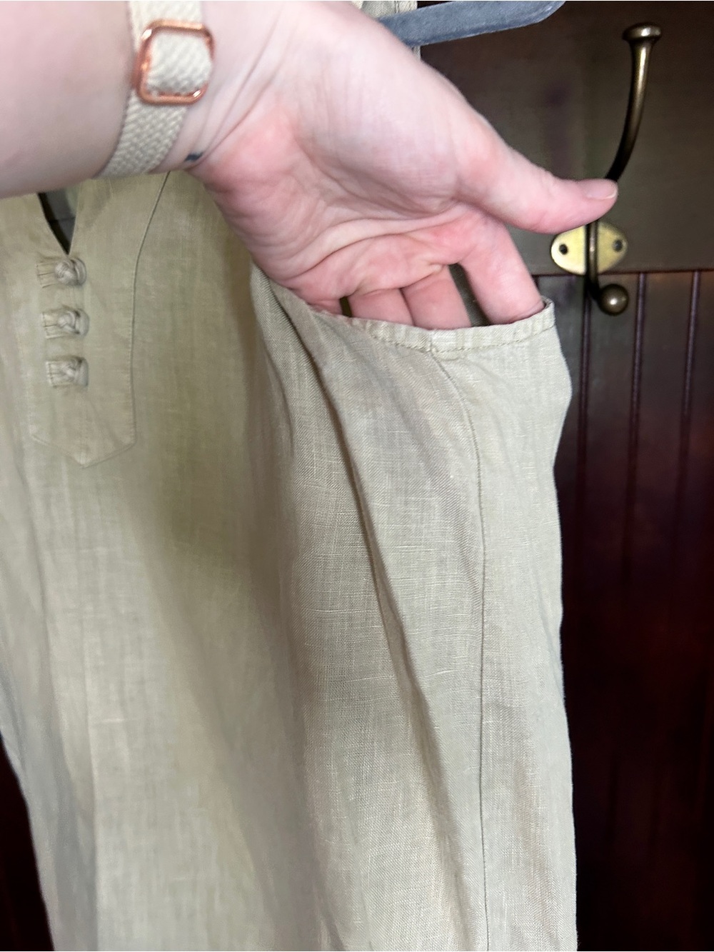 J. JILL 100% Linen Sleeveless Shift Dress Relaxed Hooded Travel Casual Khaki | M - Picture 6 of 9